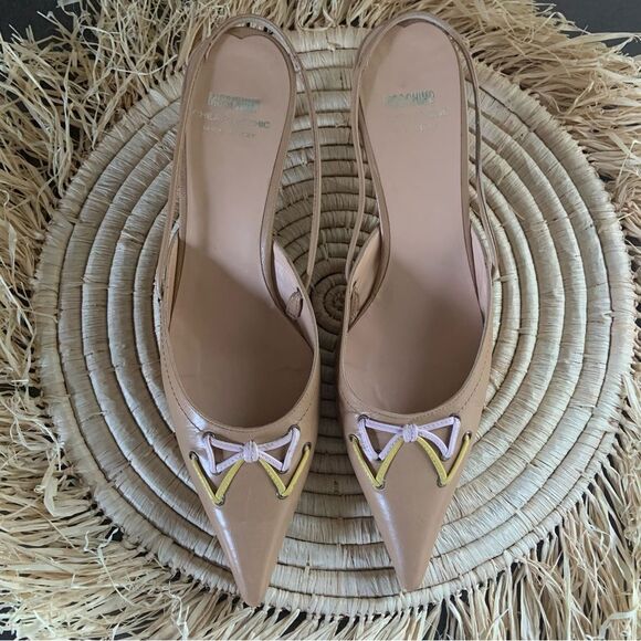 MOSCHINO Italian Leather Nude Slingback Kitten Heel Pumps 36 - Picture 2 of 16